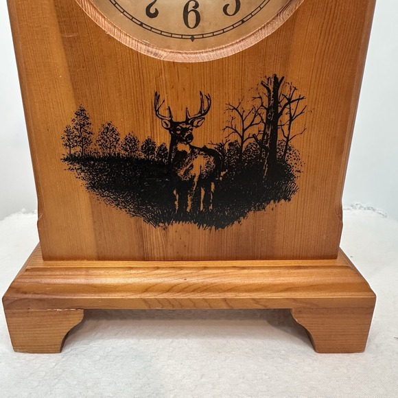 Sunset Time Quartz Mantle Clock Vintage Oak Wood Elk Hunting Trees Rustic Cabin - Picture 4 of 12